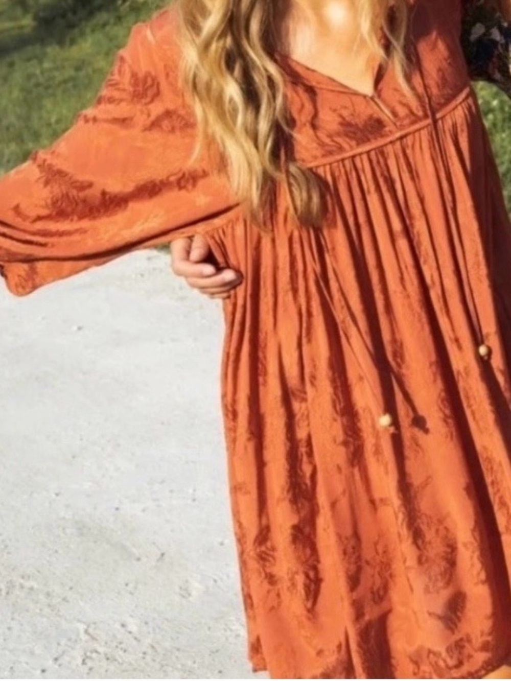 Natural Life Boho Babydoll Tunic Dress Burnt Orange Jacquard Peasant M